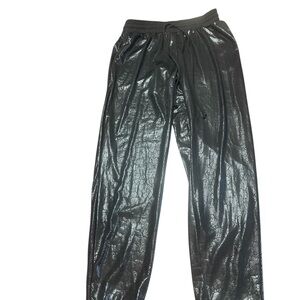 Heimish USA Ladies Black Animal Print Shiny Metallic Joggers